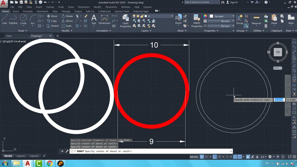 آموزش دستور دونات در اتوکد برای ترسیم رینگ